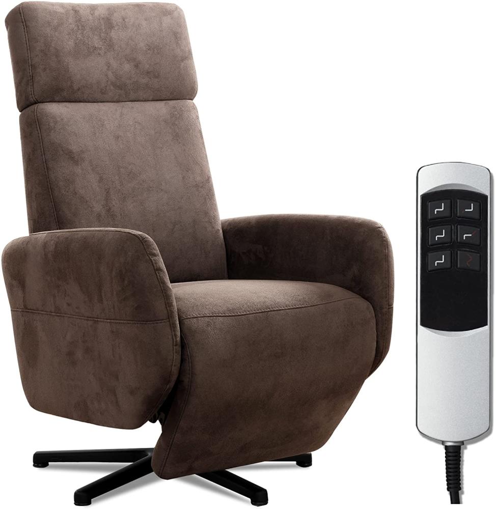 Cavadore TV-Sessel Cobra mit 2 E-Motoren / Fernsehsessel mit Liegefunktion, Relaxfunktion / Mit Fernbedienung verstellbar / Sternfuß, belastbar bis 130 kg / 71 x 110 x 82 / Lederoptik, Braun Bild 1