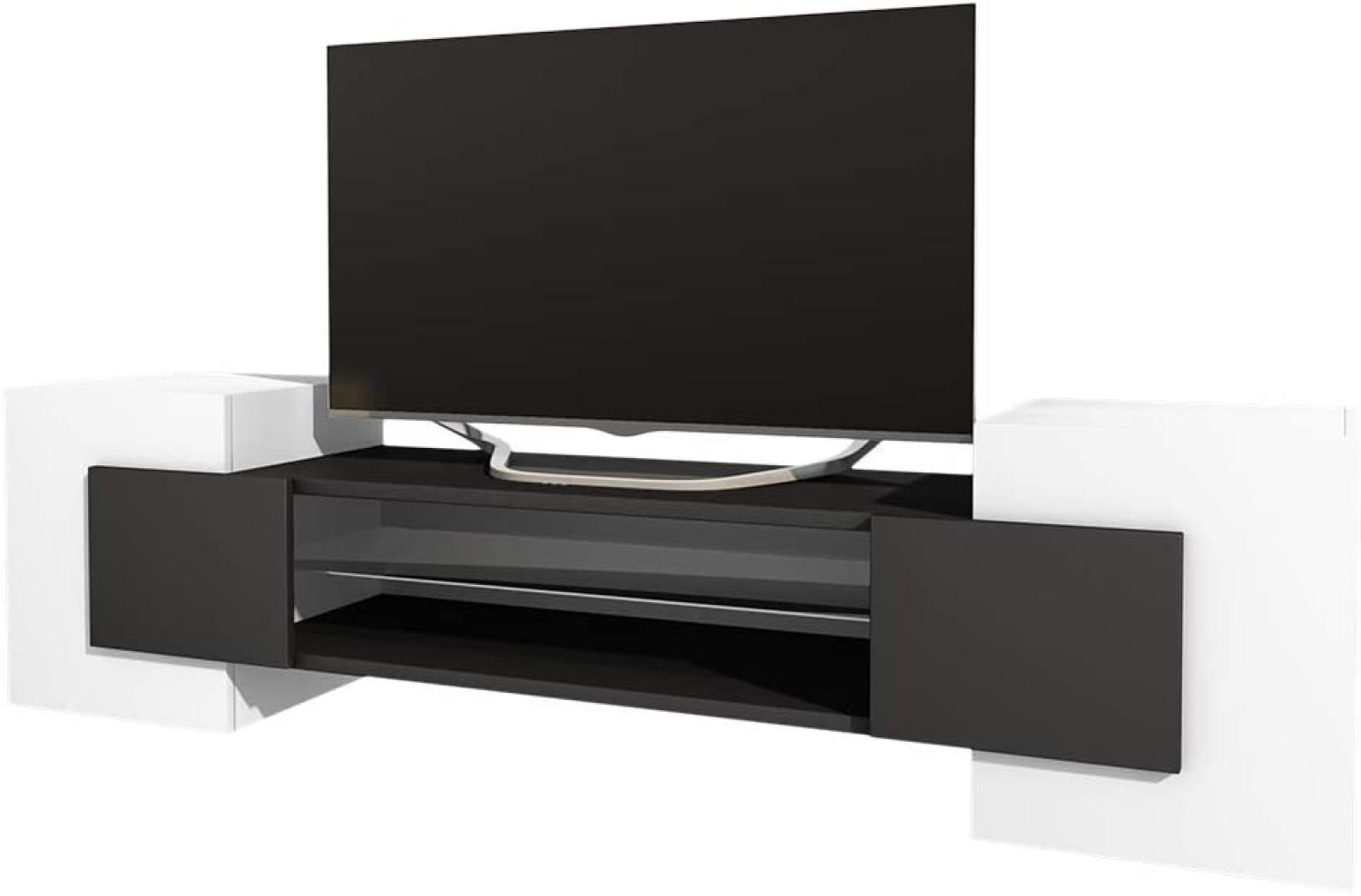 Selsey Gaelin - TV-Lowboard / Fernsehschrank in Weiß / Schwarz mit offenen Fächern und blickdichtem Stauraum, stehend, 160 cm breit Bild 1