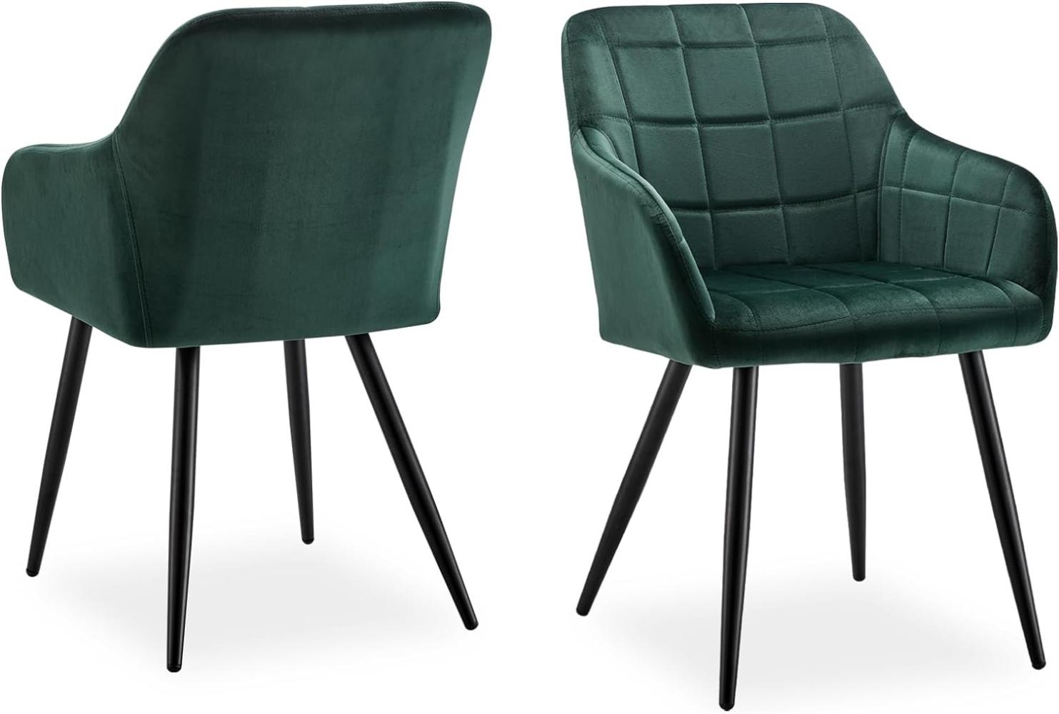 CLIPOP Esszimmerstühle 2er Set Grün Samt Küchenstuhl Polsterstuhl Retro Design Armlehnstuhl mit Rückenlehne Sessel und Metallbeine Bild 1