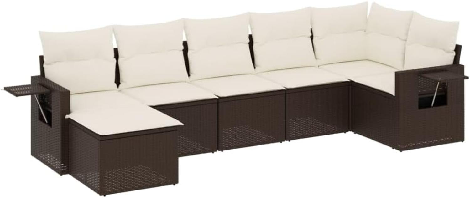 vidaXL 7-tlg. Garten-Sofagarnitur mit Kissen Braun Poly Rattan Bild 1