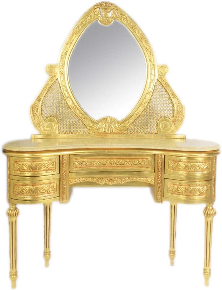 Casa Padrino Barock Schmink Konsole mit Spiegel Gold 120 x 40 x H155 cm - Schlafzimmer Spiegelkonsole mit Schubladen Bild 1