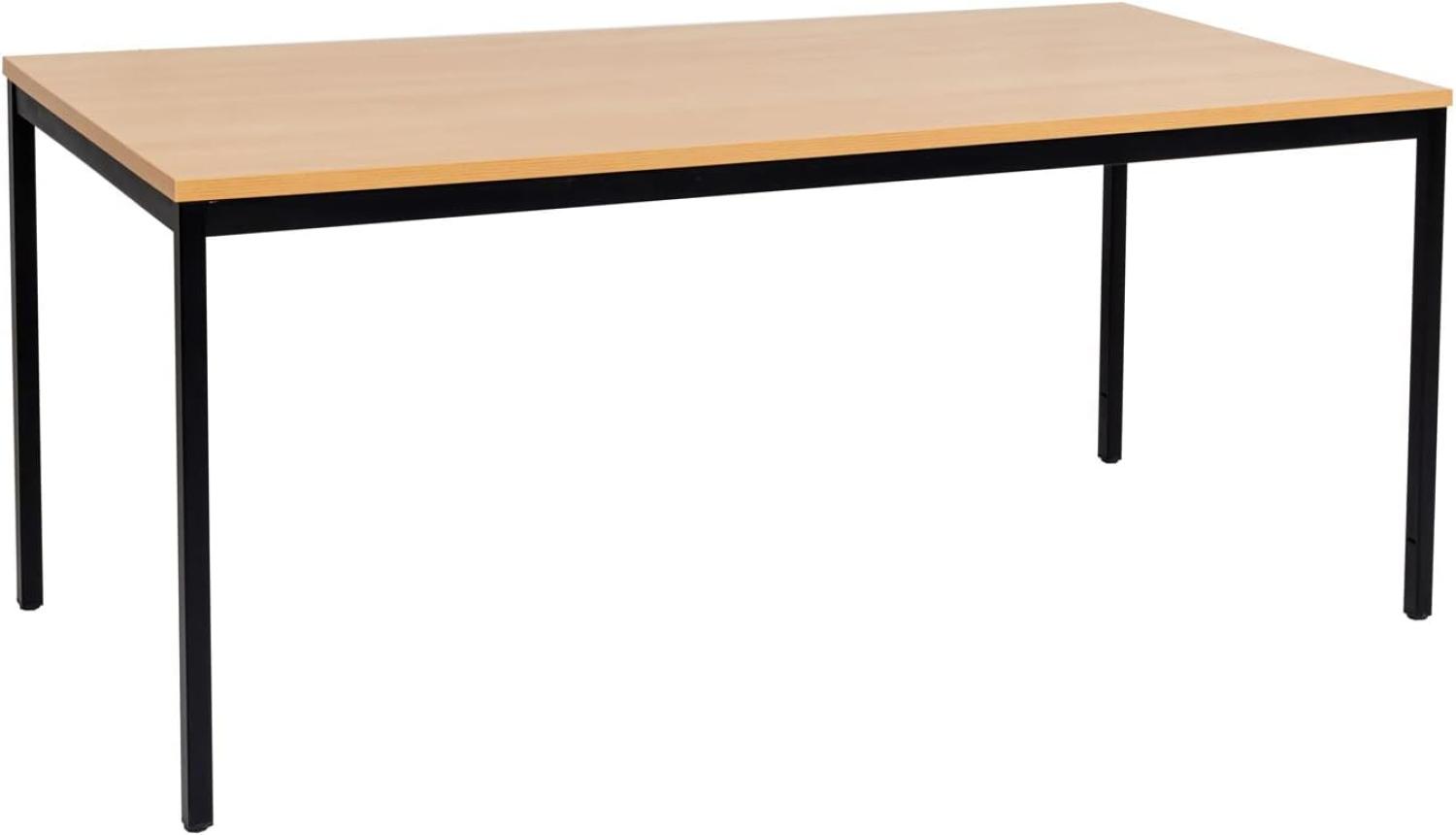 Furni24 Rechteckiger Universaltisch mit laminierter Platte Buche 200x80x75 cm, Metallgestell und niveauausgleichs Füßen, ideal im Homeoffice als Schreibtisch, Konferenztisch, Computertisch, Esstisch Bild 1
