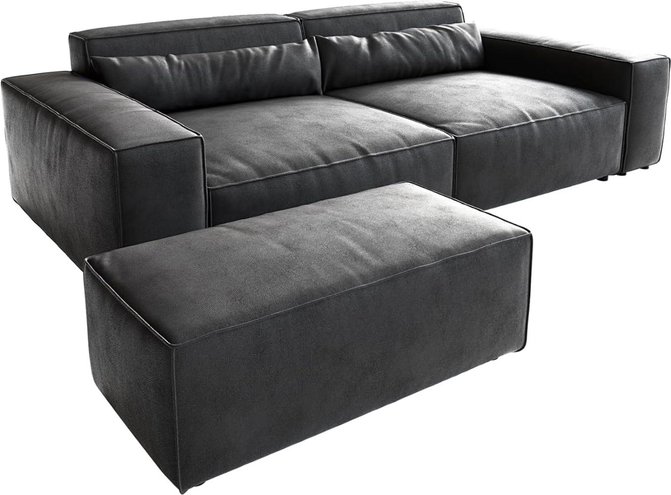 Big-Sofa Sirpio XL 270x130 cm Lederimitat Vintage Anthrazit mit Hocker Bild 1