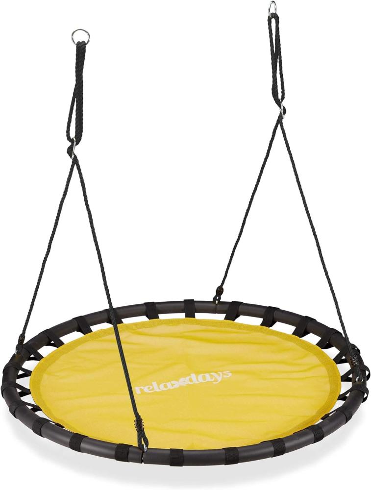 Relaxdays Nestschaukel, runde Hängeschaukel, für Kinder und Erwachsene, verstellbar, draußen, Durchmesser:: 120 cm, bis 100 kg, gelb Bild 1