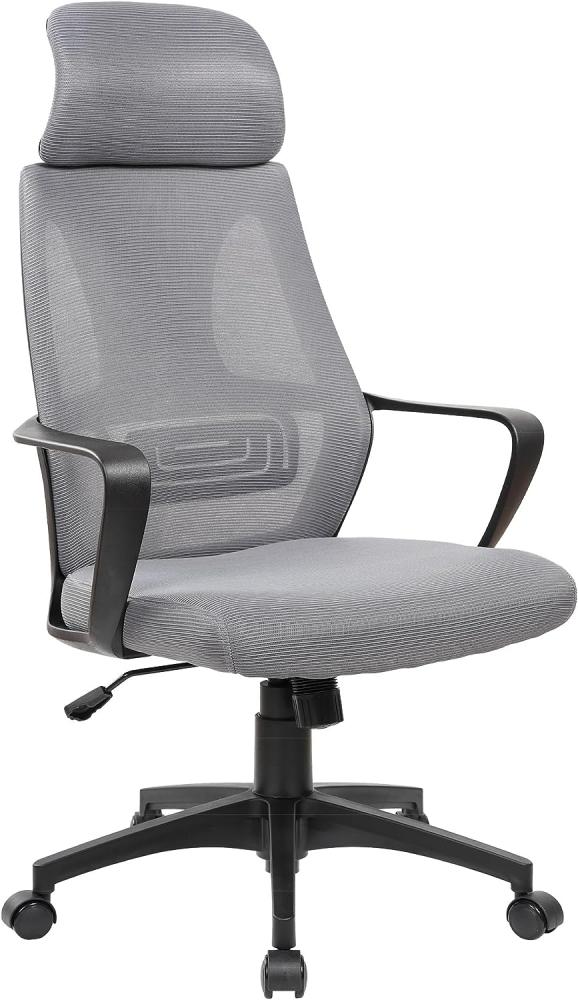 Bürostuhl mit Lordosenstütze im Netzstoff-Design Schreibtischstuhl mit Wippfunktion ergonomischer Drehstuhl mit einer verstellbaren atmungsaktiven Rückenlehne Schwarz/Grau Bild 1
