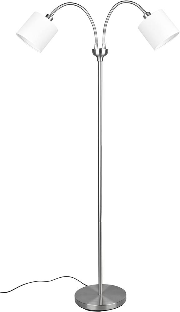 Stehleuchte TOMMY 2 flammig Metall Silber, Stoffschirm Weiß Höhe 130cm Bild 1