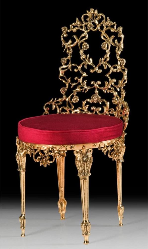 Casa Padrino Luxus Barock Esszimmer Stuhl Bordeauxrot / Gold - Handgefertigter Bronze Stuhl mit edlem Samtstoff - Barock Möbel - Luxus Esszimmer Möbel im Barockstil Bild 1