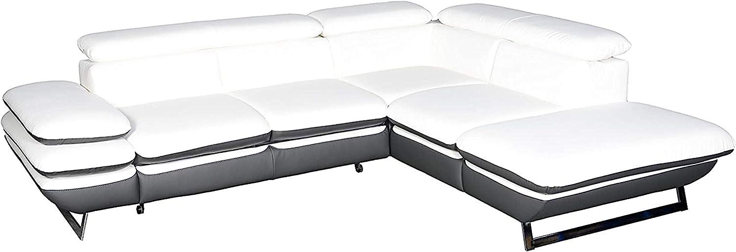 Mivano Ecksofa Prestige / Bettsofa in L-Form mit Ottomane und Schlaffunktion / Kopfteile und Armteil verstellbar / 265 x 74 x 223 / Zweifarbiges Kunstleder, weiß/dunkelgrau Bild 1