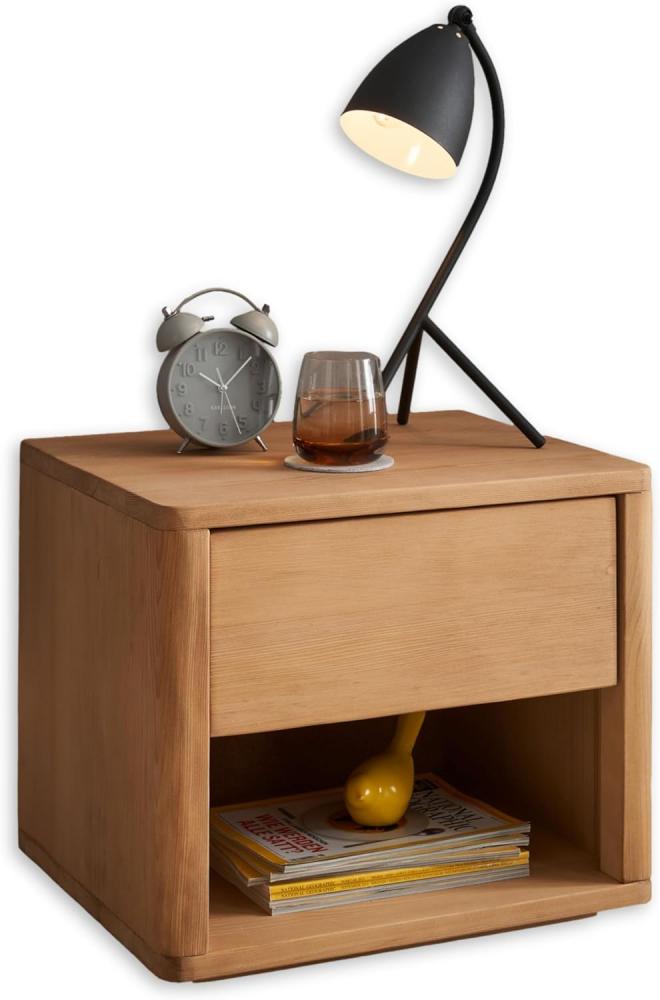 HILLA Nachttisch Massivholz Fichte - Hochwertiger Nachtschrank mit Schublade und offenem Ablagefach - 48 x 41 x 38 cm (B/H/T) Bild 1