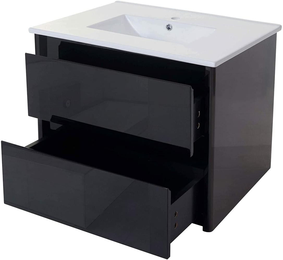 Waschbecken + Unterschrank HWC-B19, Waschbecken Waschtisch Badezimmer, hochglanz 50x80cm ~ schwarz Bild 1