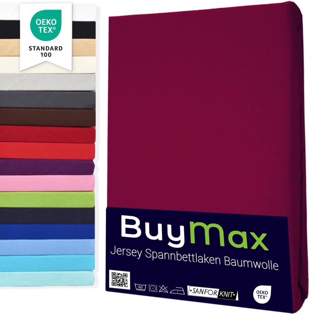 Buymax Spannbettlaken 60x120cm Doppelpack 100% Baumwolle Kinderbett Spannbetttuch Baby Bettlaken Jersey, Matratzenhöhe bis 15 cm, Farbe Bordeaux Bild 1