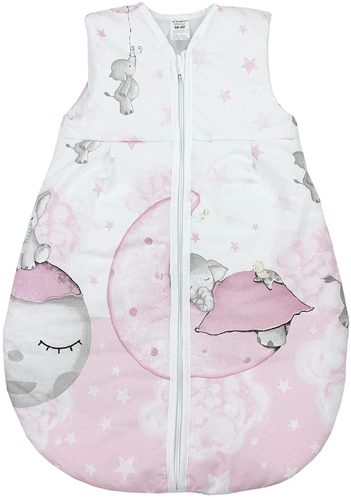 TupTam Baby Ganzjahres Schlafsack Ärmellos Wattiert, Farbe: Mond mit Elefant/Rosa, Größe: 56-62 Bild 1