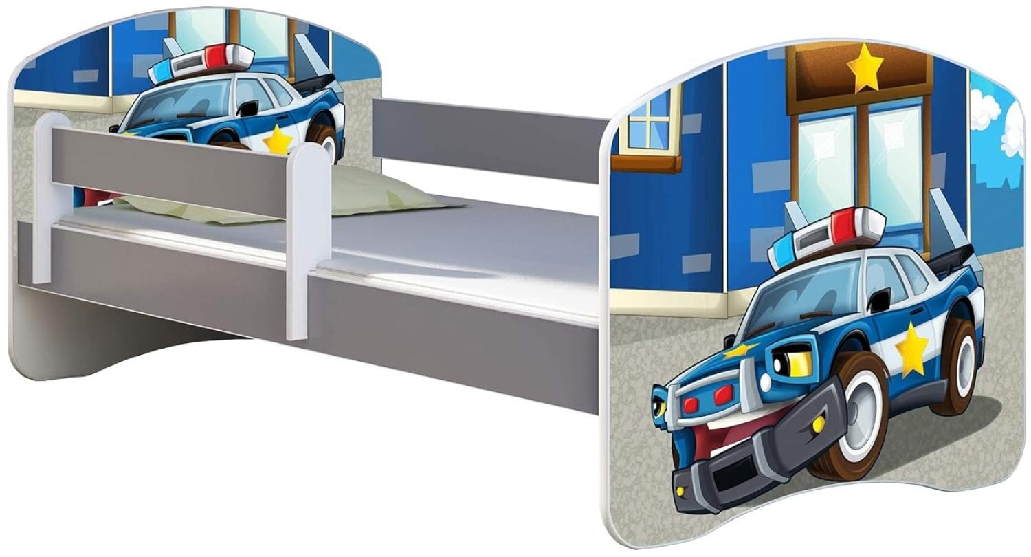 ACMA Kinderbett Jugendbett mit Einer Schublade und Matratze Grau mit Rausfallschutz Lattenrost II (38 Polizei, 180x80) Bild 1