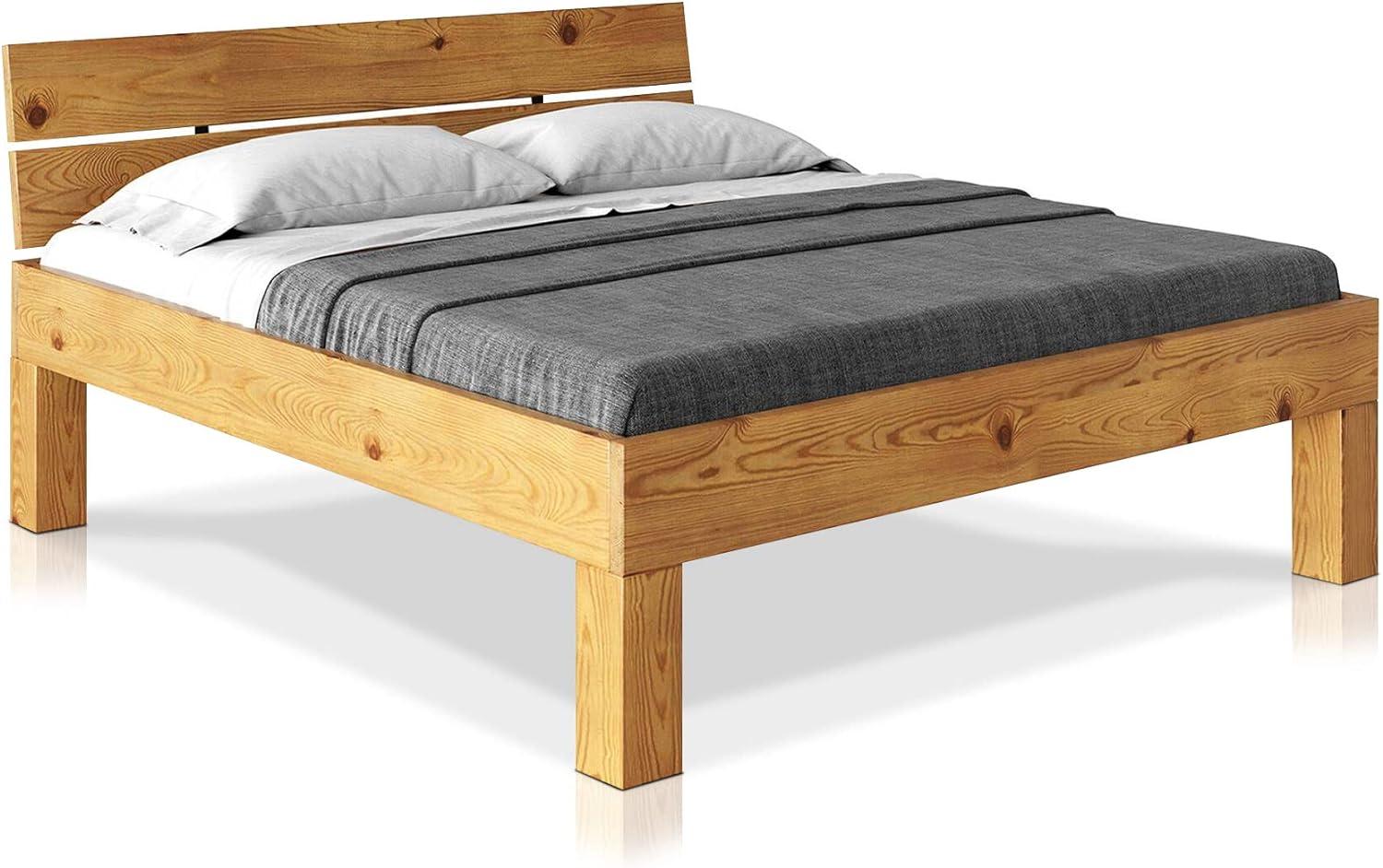 Möbel-Eins CURBY 4-Fuß-Bett mit Kopfteil, Material Massivholz, rustikale Altholzoptik, Fichte natur 200 x 220 cm Komforthöhe Bild 1