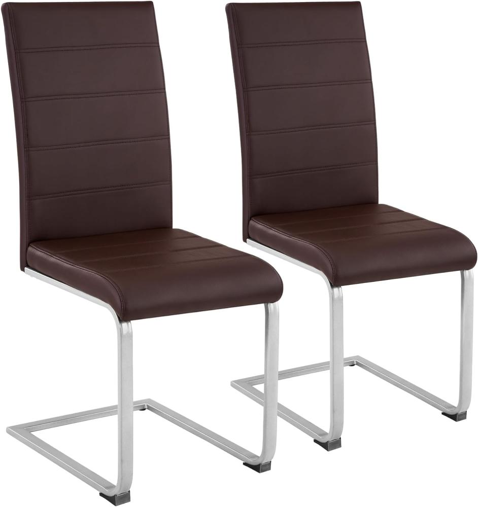 tectake 800451 2er Set Esszimmerstuhl, Kunstleder Stuhl mit hoher Rückenlehne, Schwingstuhl mit ergonomisch geformter Rückenlehne (2er Set braun | Nr. 402552) Bild 1