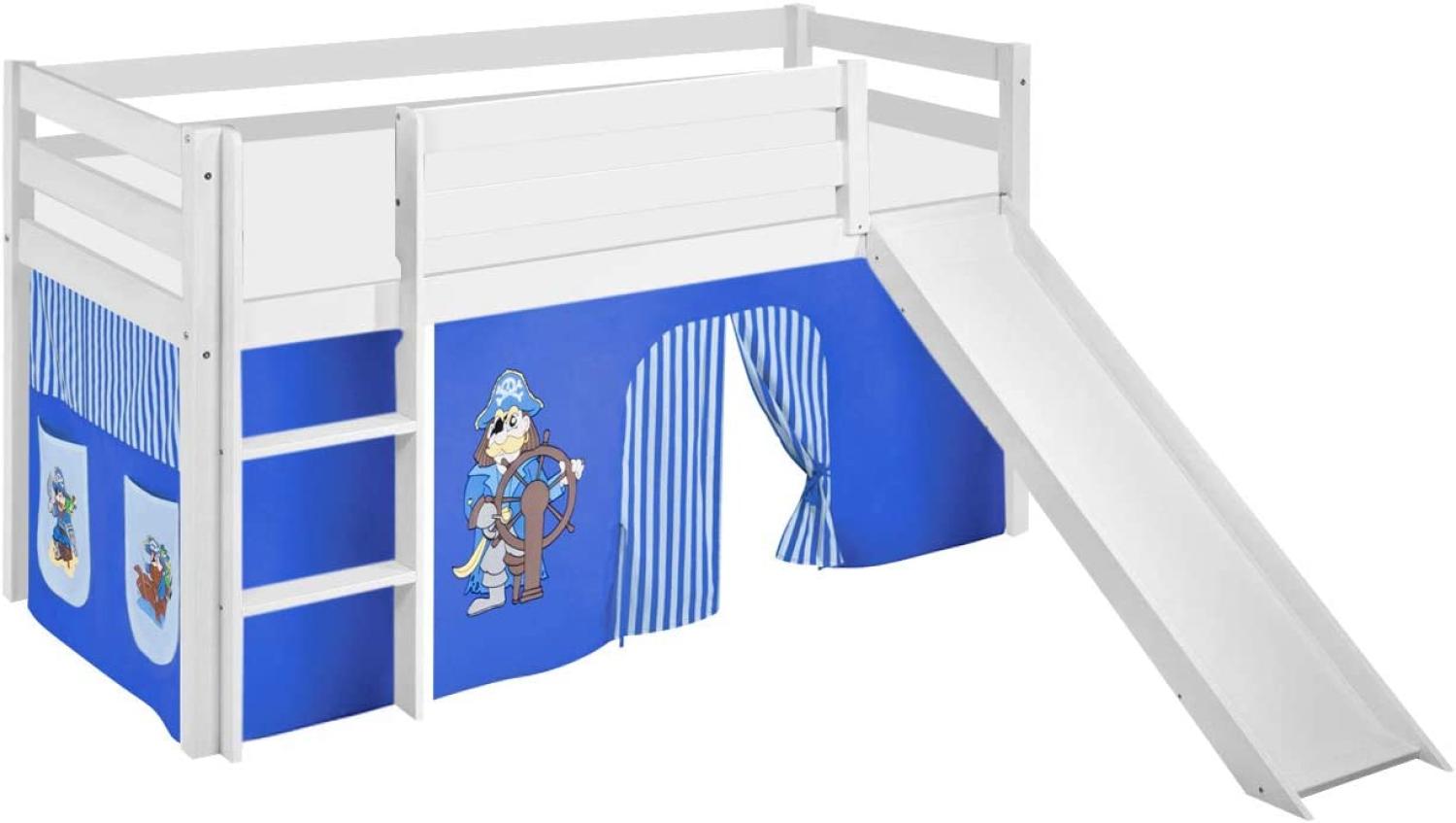 Lilokids 'Jelle' Spielbett 90 x 190 cm, Pirat Blau, Kiefer massiv, mit Rutsche und Vorhang Bild 1