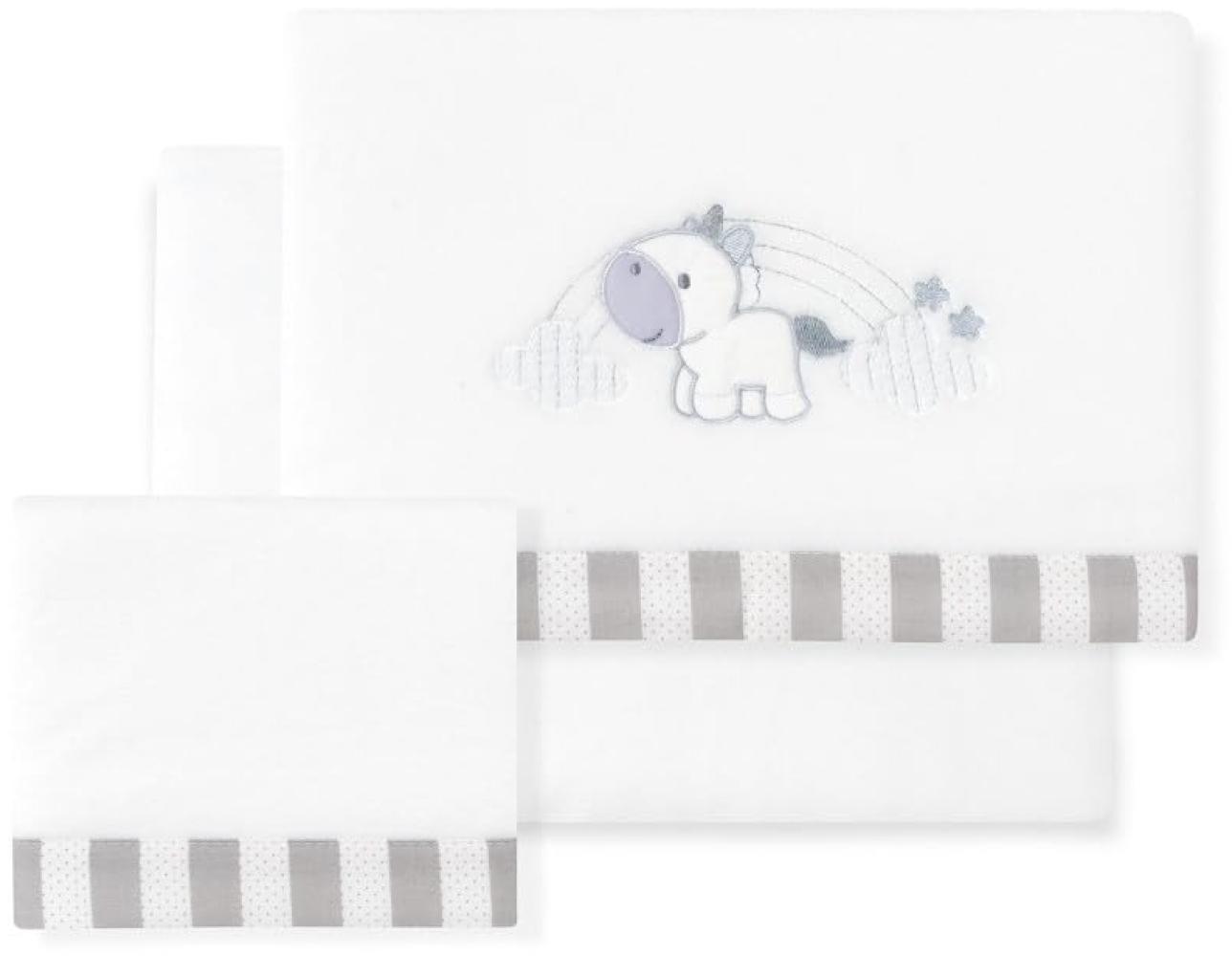 INTERBABY · Fleece-Plüsch-Bettlaken-Set für Babybett "Unicornio Nube" weißgrau· 3- Teilig Winter -Bettwäsche-Set für Babywiege Bild 1