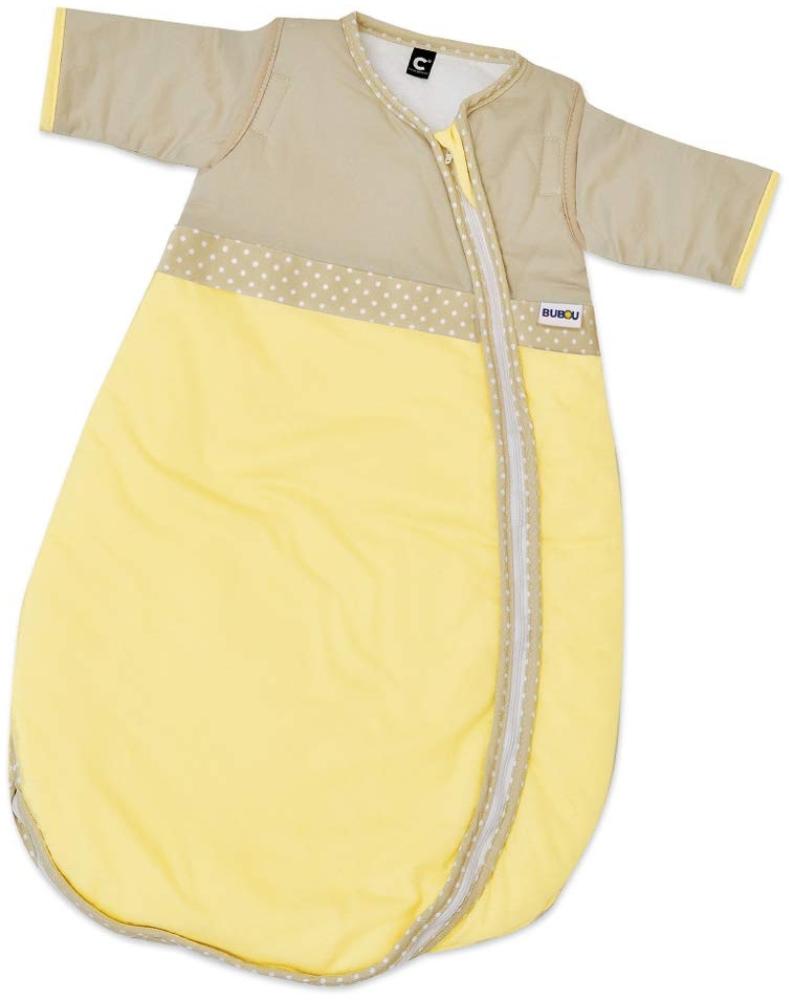 Gesslein 770065 Bubou Babyschlafsack mit abnehmbaren Ärmeln: Temperaturregulierender Ganzjahreschlafsack für Neugeborene, Baby Größe 50/60 cm, hellgelb/beige mit Punten weiß, gelb, 250 g Bild 1