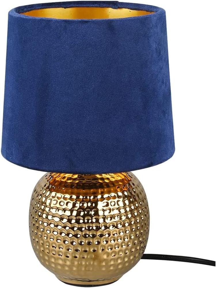 LED Tischleuchte Blau/Gold Keramikfuß Samtschirm - Ø16cm, H. 26cm Bild 1