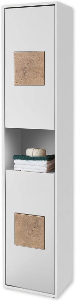 GREECE Badezimmer Hochschrank in Weiß mit Hirnholz-Applikationen - Badezimmerschrank Bad Schrank mit viel Stauraum - 40 x 190 x 30 cm (B/H/T) Bild 1