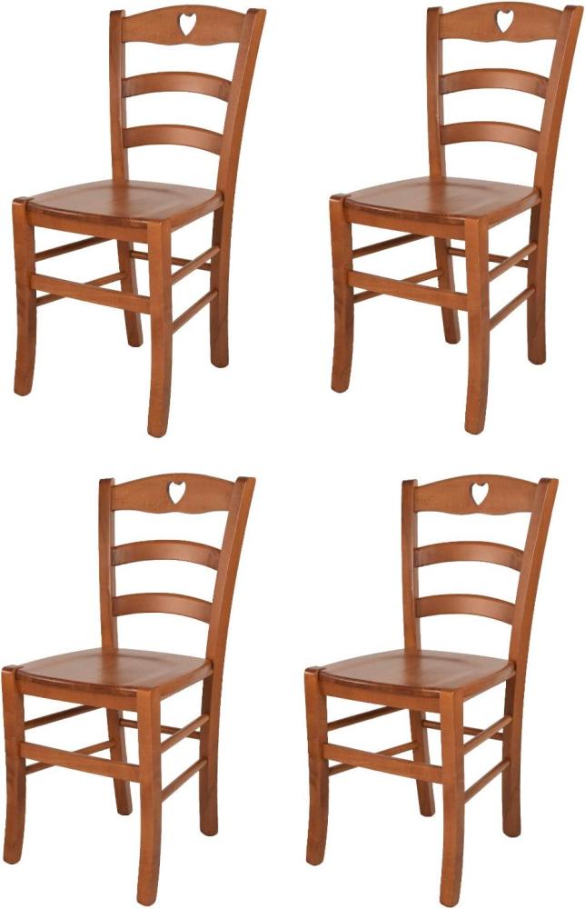 Tommychairs - 4er Set Stühle CUORE für Küche und Esszimmer, Robuste Struktur aus Buchenholz in der Farbe Kirschholz lackiert und Sitzfläche aus Holz Bild 1