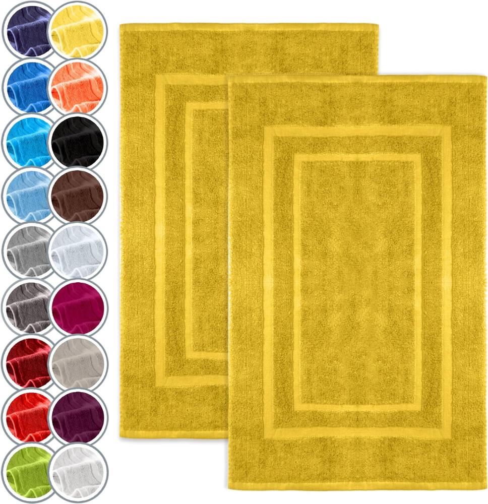 NatureMark 2er Pack Badvorleger | Premium Qualität | 100% Baumwolle | 50 x 80 cm | Duschvorleger Duschmatte Doppelpack | Farbe: Gelb Bild 1