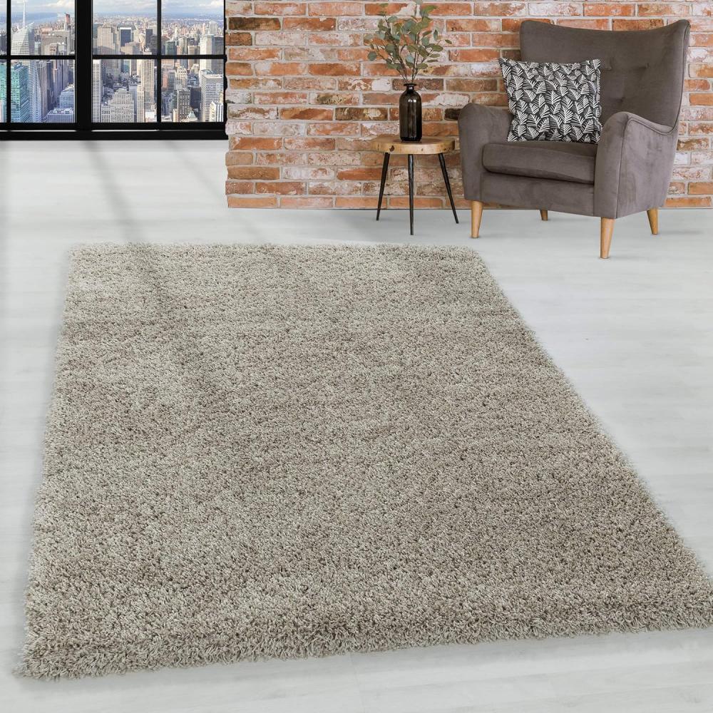 HomebyHome Shaggy Hochflor Wohnzimmerteppich Läufer 60x110 cm Natur - Flur Teppich Flauschig, Modern, Plüsch und Extra Weich - Ideal als Bettvorleger im Schlafzimmer und als Küchenläufer Bild 1