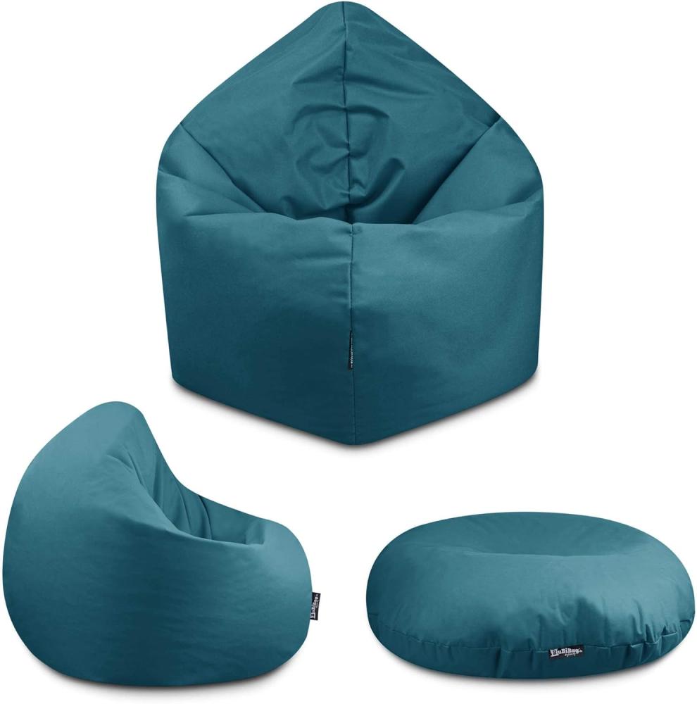 BuBiBag - 2in1 Sitzsack Bodenkissen - Outdoor Sitzsäcke Indoor Beanbag in 32 Farben und 3 Größen - Sitzkissen für Kinder und Erwachsene (125 cm Durchmesser, Petrol) Bild 1