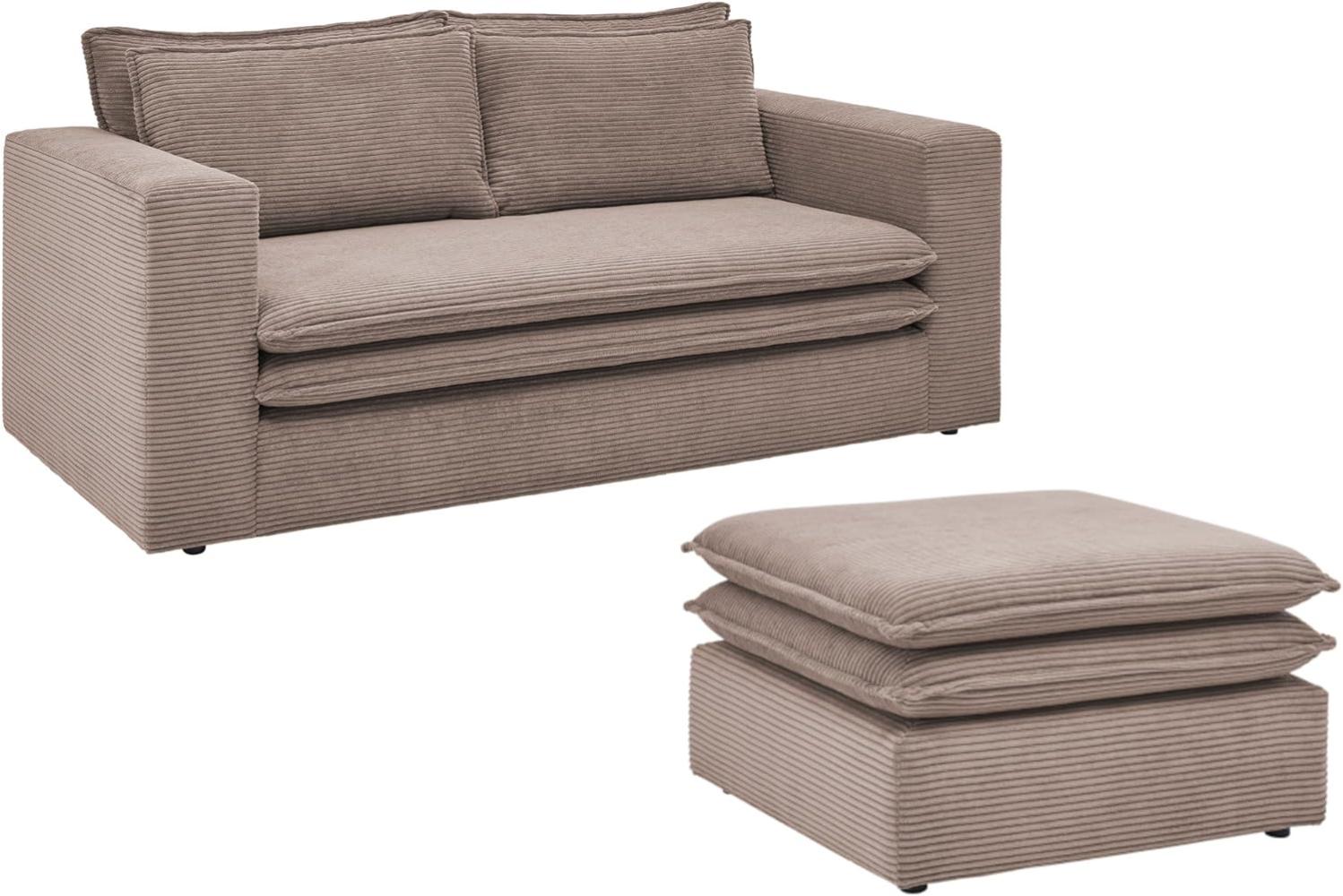 Sofa 2-Sitzer Pesaro in braun Cord Set inkl. Hocker Bild 1