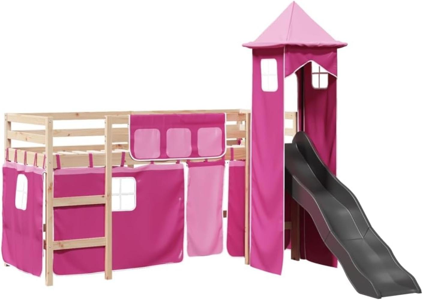 Kinderhochbett mit Turm Rosa 80x200 cm Massivholz Kiefer 3309121 Bild 1