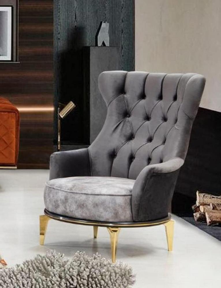 Casa Padrino Luxus Sessel Grau / Gold 75 x 90 x H. 95 cm - Moderner Wohnzimmer Sessel - Wohnzimmer Möbel Bild 1
