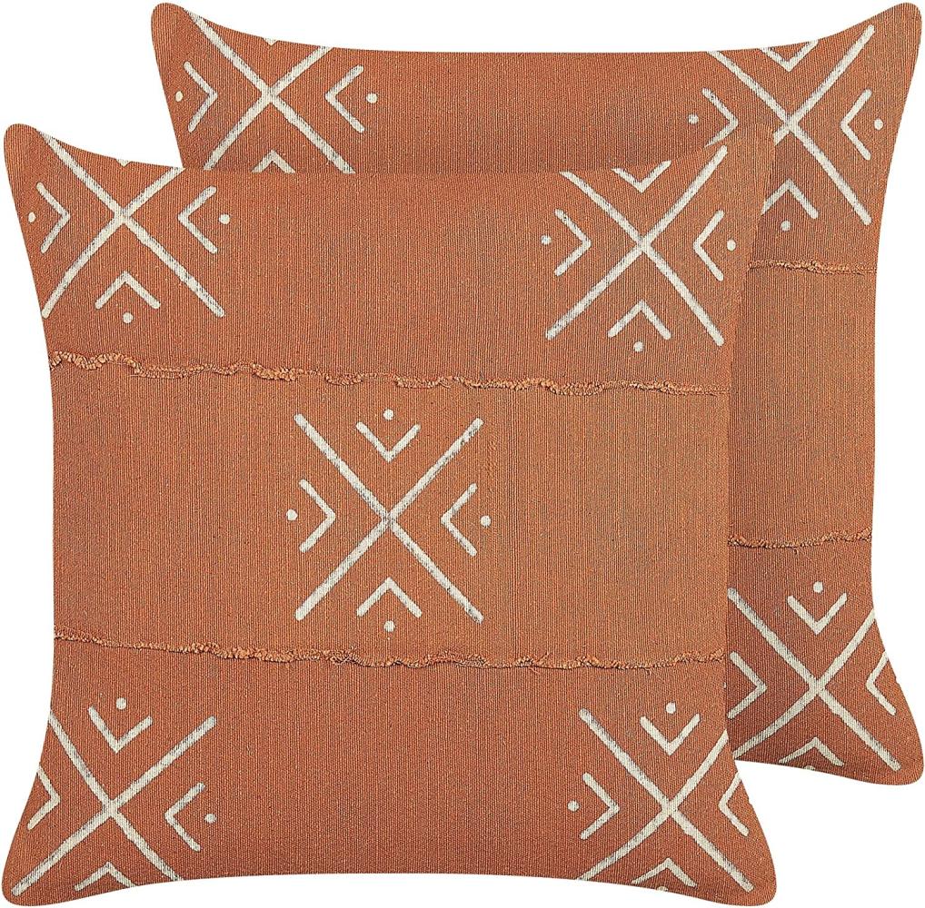Dekokissen geometrisches Muster Baumwolle orange weiß 45 x 45 cm 2er Set VITIS Bild 1