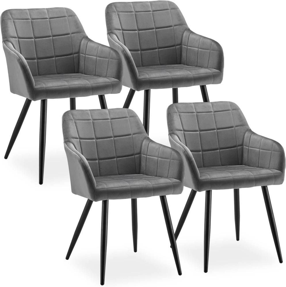 CLIPOP Esszimmerstühle 4er Set Samt Küchenstuhl Polsterstuhl Retro Design Armlehnstuhl mit Rückenlehne Sessel und Metallbeine (Grau, 4) Bild 1