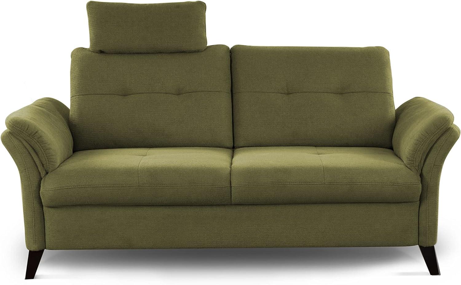 CAVADORE 3er Sofa Grönland / Skandinavische 3-Sitzer-Couch mit Federkern, Sitztiefenverstellung + Kopfstütze / 193 x 90 x 102 / Flachgewebe, Grün Bild 1
