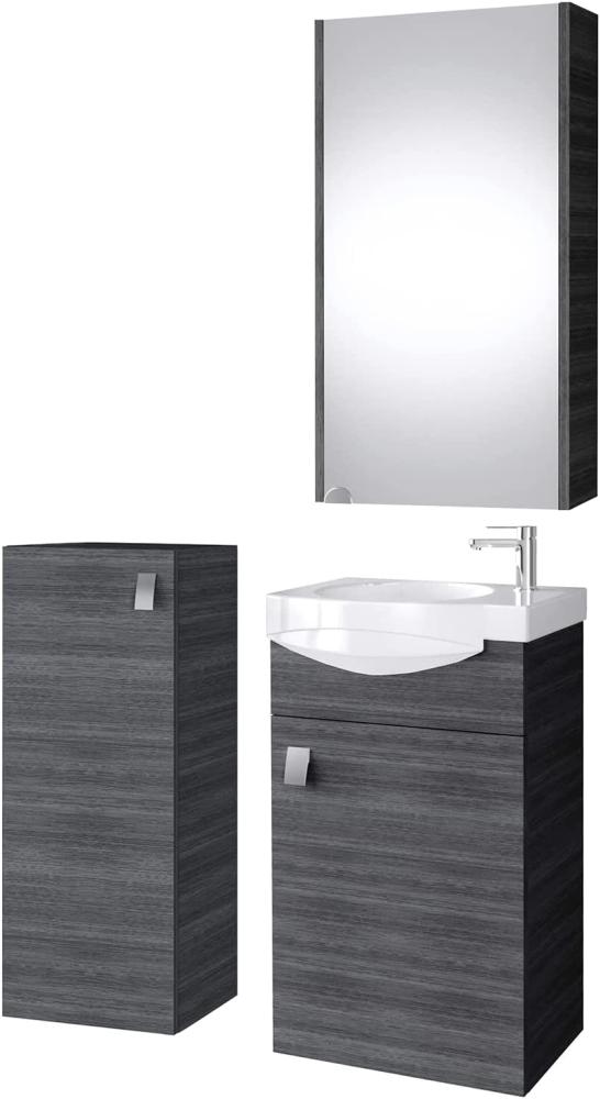 Planetmöbel Badset komplett aus Unterschrank 40cm mit Waschbecken, Spiegelschrank und 1x Midischrank in Anthrazit, Komplettset für Badezimmer 4-teilig Bild 1