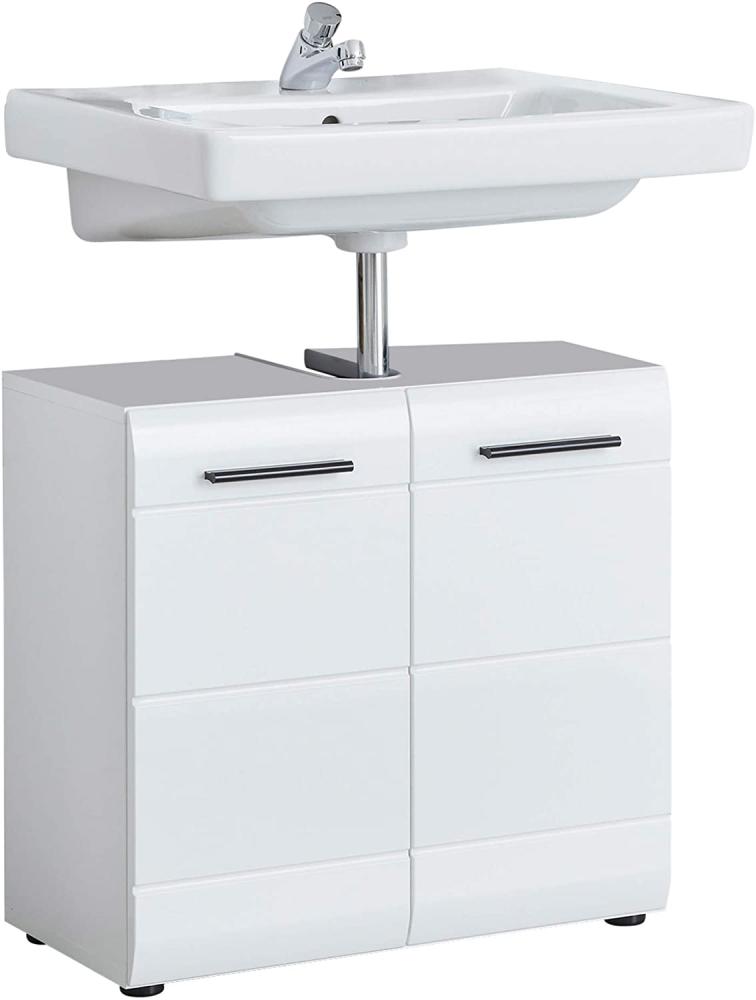 trendteam smart living Badezimmer Waschbeckenunterschrank Unterschrank Skin Gloss, 60 x 56 x 31 cm in Weiß Hochglanz mit Siphonausschnitt Bild 1