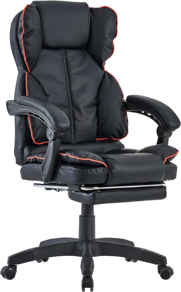 Schreibtischstuhl Bürostuhl Gamingstuhl Racing Chair Chefsessel mit Fußstütze Schwarz - Rot Bild 1