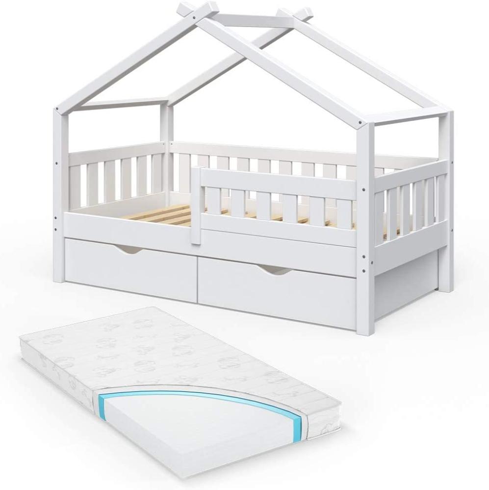 VitaliSpa 'Design' Kinderbett 80 x 160 cm, weiß, Massivholz Kiefer, inkl. 2 Schubladen und Matratze Bild 1