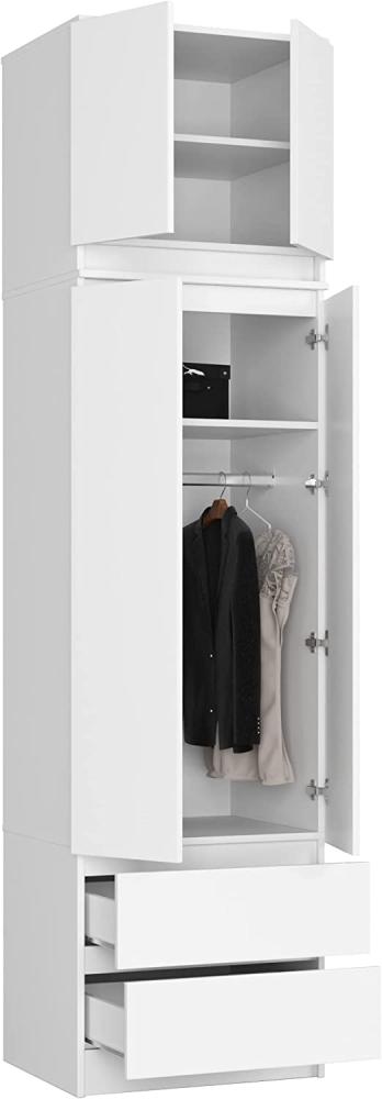 BDW Kleiderschrank mit Aufsatz, 4-türiger Kleiderschrank, 2 Schubladen, Kleiderschrank für das Schlafzimmer, Wohnzimmer, Flur, 234x60x51cm (Weiß), One size Bild 1