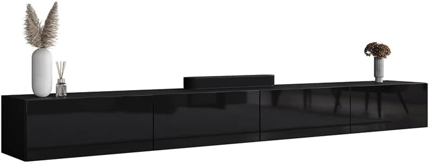 Planetmöbel TV Board 280 cm Schwarz, TV Schrank mit 4 Klappen als Stauraum, Lowboard hängend oder stehend, Sideboard Wohnzimmer Bild 1