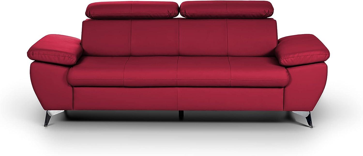 Mivano 3er-Sofa Gisele / Sofagarnitur mit Kopfteilverstellung und Armteilfunktion / 217 x 83 x 100 / Kunstleder, Rot Bild 1