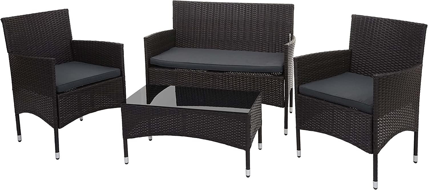 Poly-Rattan Garnitur HWC-F55, Balkon-/Garten-/Lounge-Set Sofa Sitzgruppe ~ braun, Kissen dunkelgrau Bild 1