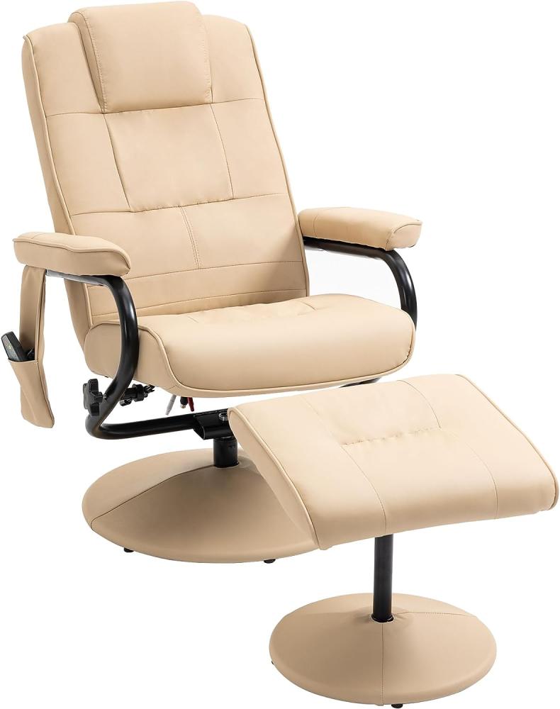 HOMCOM Massagesessel Relaxsessel Fernsehsessel TV Sessel mit Massagefunktion inkl. Hocker Kunstleder Cremeweiß 77 x 84 x 95 cm Bild 1