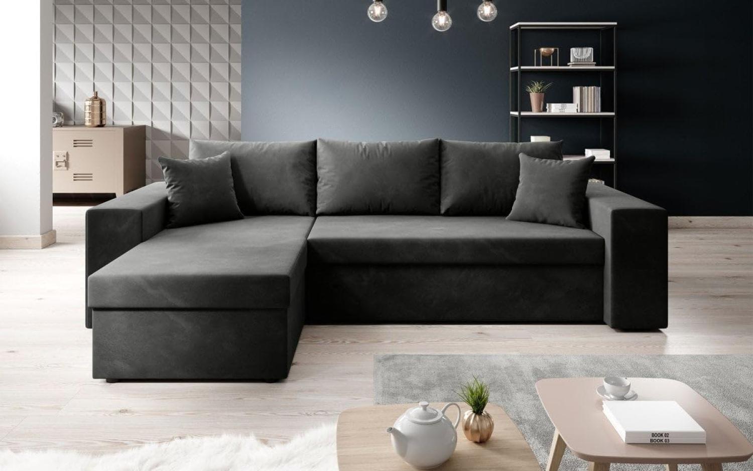 Designer Sofa Denver mit Schlaf- und Klappfunktion Schwarz Samt Links Bild 1