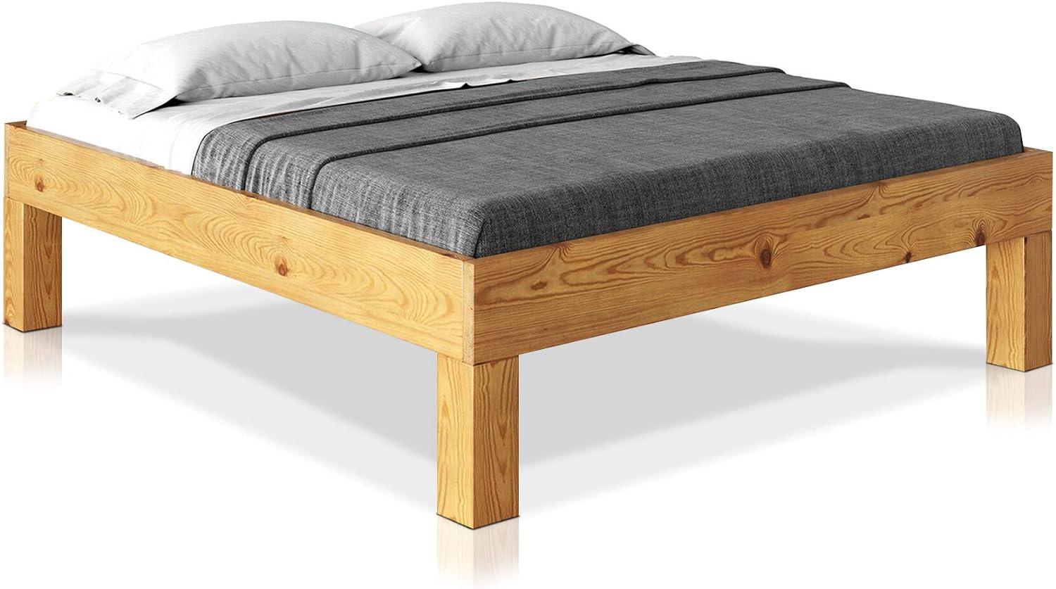 Möbel-Eins CURBY 4-Fuß-Bett ohne Kopfteil, Material Massivholz, rustikale Altholzoptik, Fichte natur 180 x 200 cm Komforthöhe Bild 1