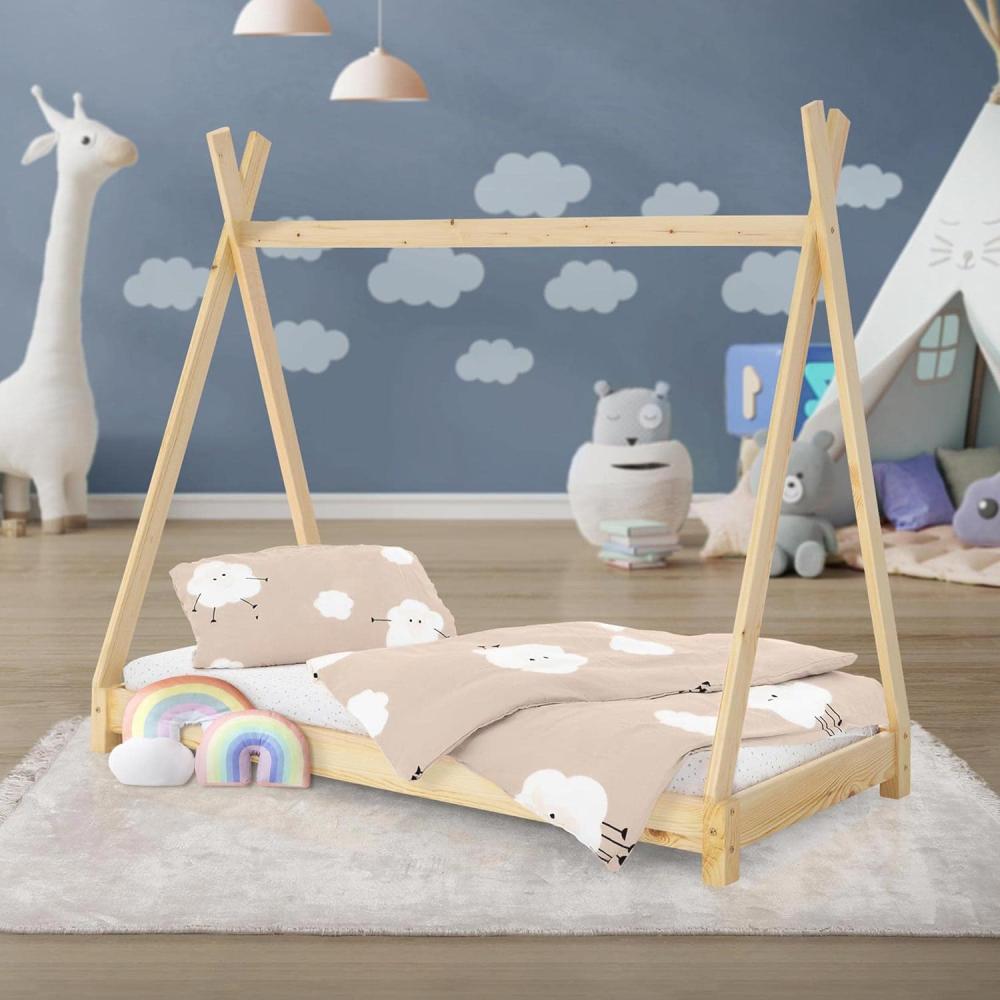 Kinderbett Tipi mit Lattenrost 70x140 cm Natur aus Kiefernholz ML-Design Bild 1