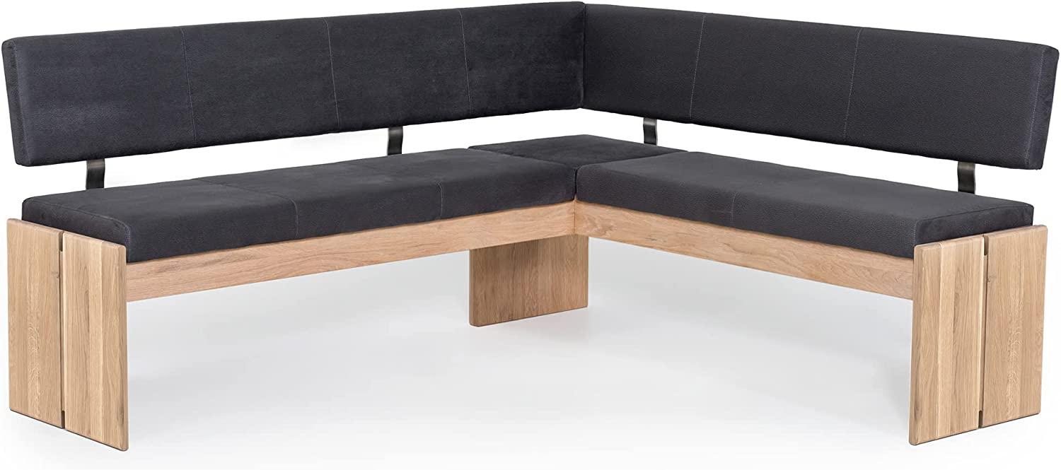 Möbel-Eins SIRION Eckbank mit Truhe aus Eiche, Material Massivholz/Bezug Mikrofaser 192 x 167 cm dunkelgrau Bild 1