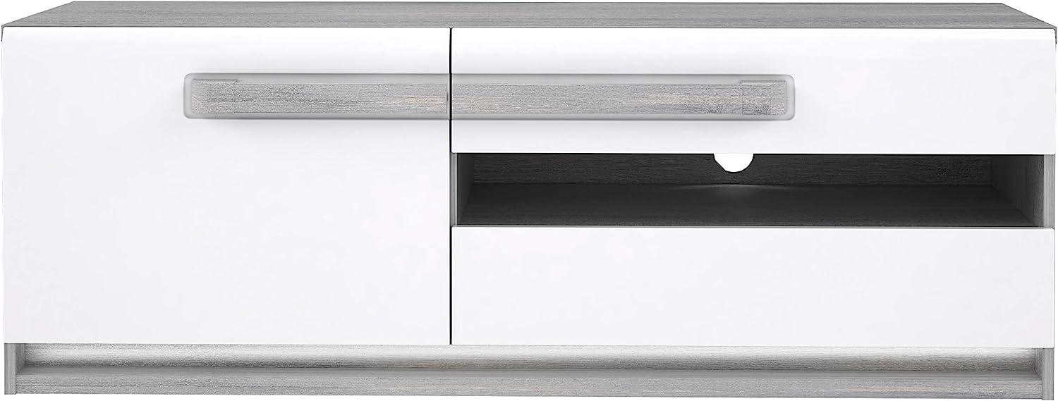 FORTE Attention TV-Unterschrank mit 1 Tür und 1 Schublade, Holzwerkstoff, Eiche grau mit Weiß Hochglanz, 52,1 x 139,9 x 49,3 cm Bild 1
