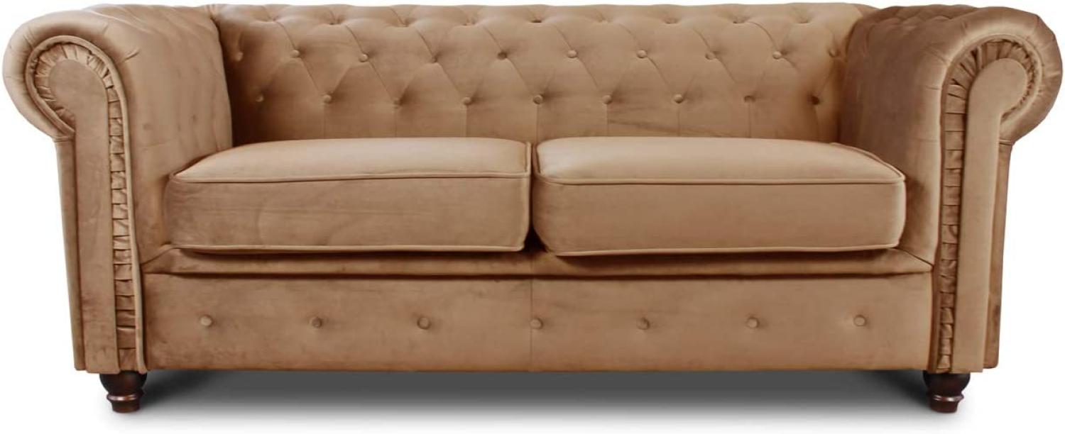 Sofa Chesterfield Asti 2-Sitzer, Couchgarnitur 2-er, Sofagarnitur, Couch mit Holzfüße, Polstersofa - Glamour Design, Velours (Beige (Velvet 28)) Bild 1