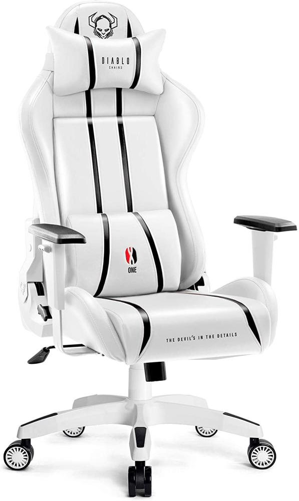 Diablo X-One 2. 0 Gaming Stuhl Gamer Chair Bürostuhl Schreibtischstuhl Verstellbare Armlehnen Ergonomisches Design Nacken/-Lendenkissen Wippfunktion Weiß King (XL) Bild 1